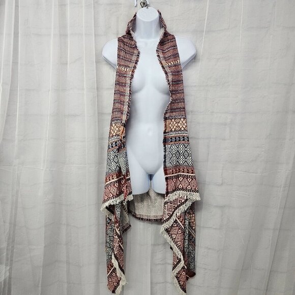 Francesca's Red Blue Tribal Waterfall Vest Boho Knit Hippie Festival OSFA - Picture 1 of 11
